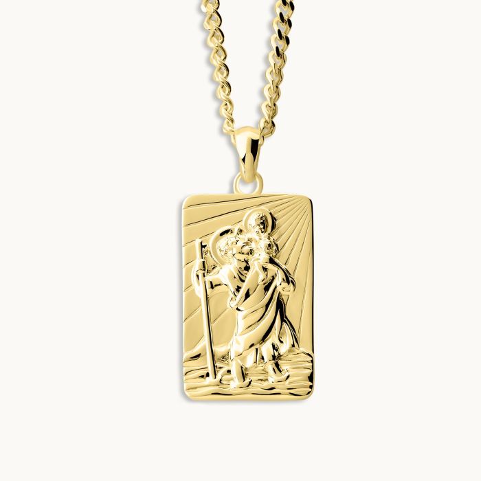 Gold Plated Sterling Silver Large Rectangle St Christopher Necklace