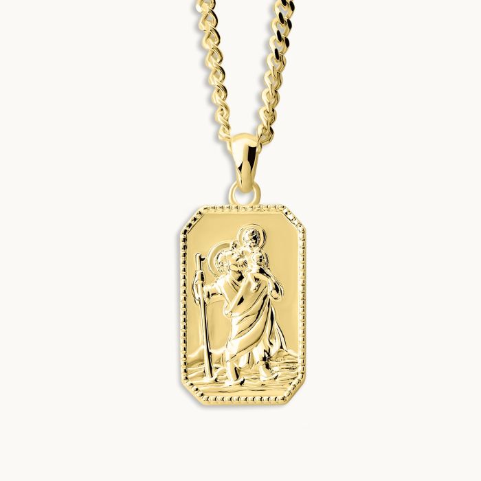 Gold Plated Sterling Silver Medium Rectangle St Christopher Necklace