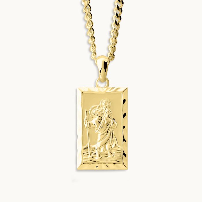 Gold Plated Sterling Silver Medium Rectangle St Christopher Necklace