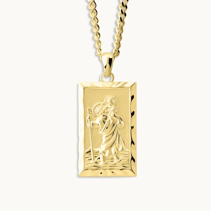 Gold Plated Sterling Silver Large Rectangle St Christopher Necklace