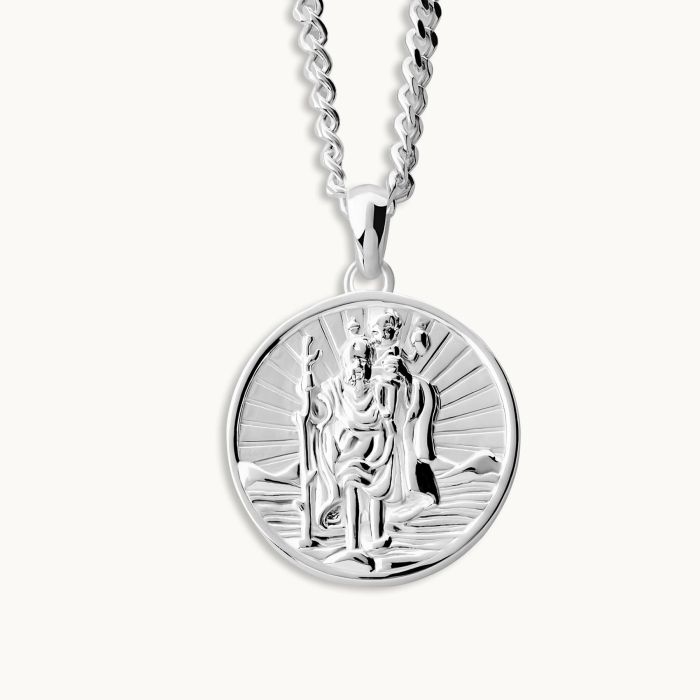 Sterling Silver 20mm Round St Christopher Necklace