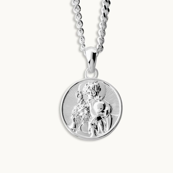 Sterling Silver 16mm Round St Christopher Necklace