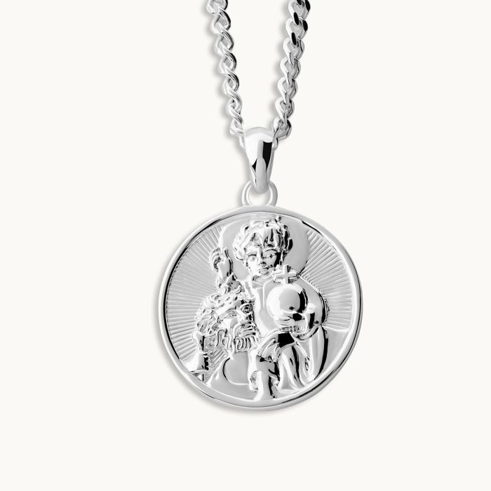 Sterling Silver 20mm Round St Christopher Necklace