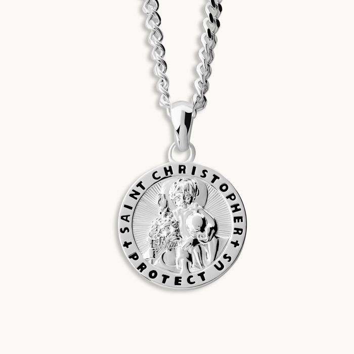 Sterling Silver 16mm Round St Christopher Necklace