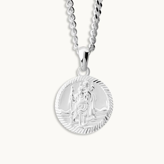 Sterling Silver 16mm Round St Christopher Necklace