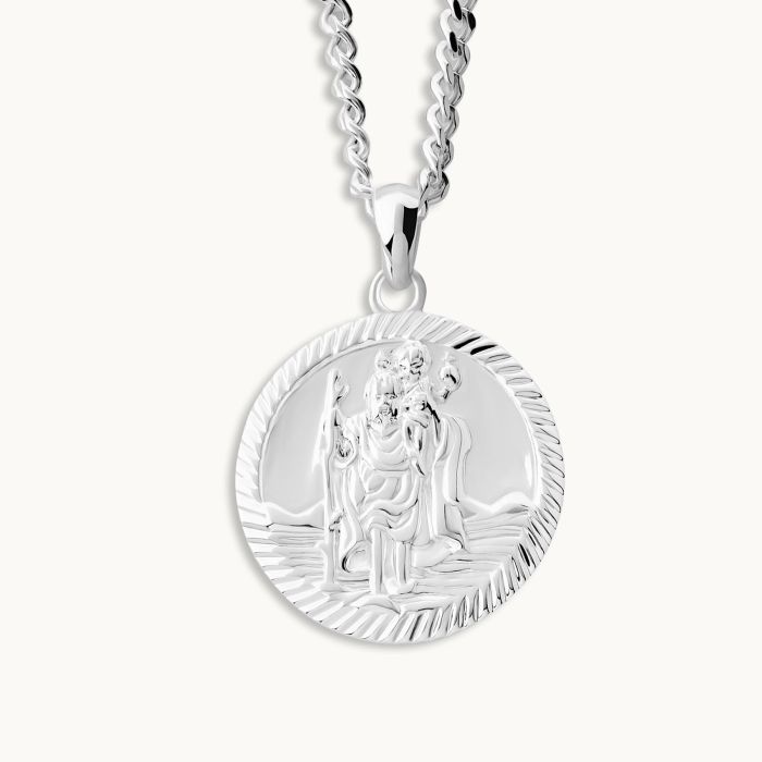 Sterling Silver 20mm Round St Christopher Necklace