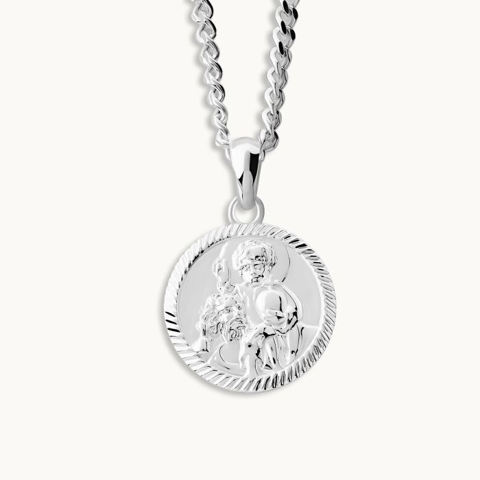 Sterling Silver 16mm Round St Christopher Necklace