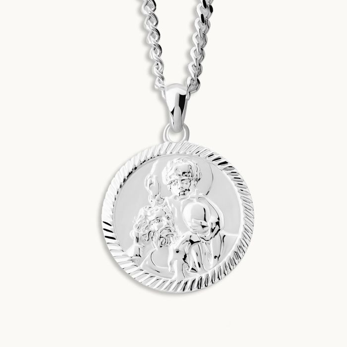 Sterling Silver 20mm Round St Christopher Necklace