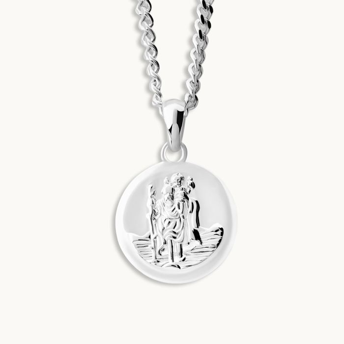 Sterling Silver 16mm Round St Christopher Necklace