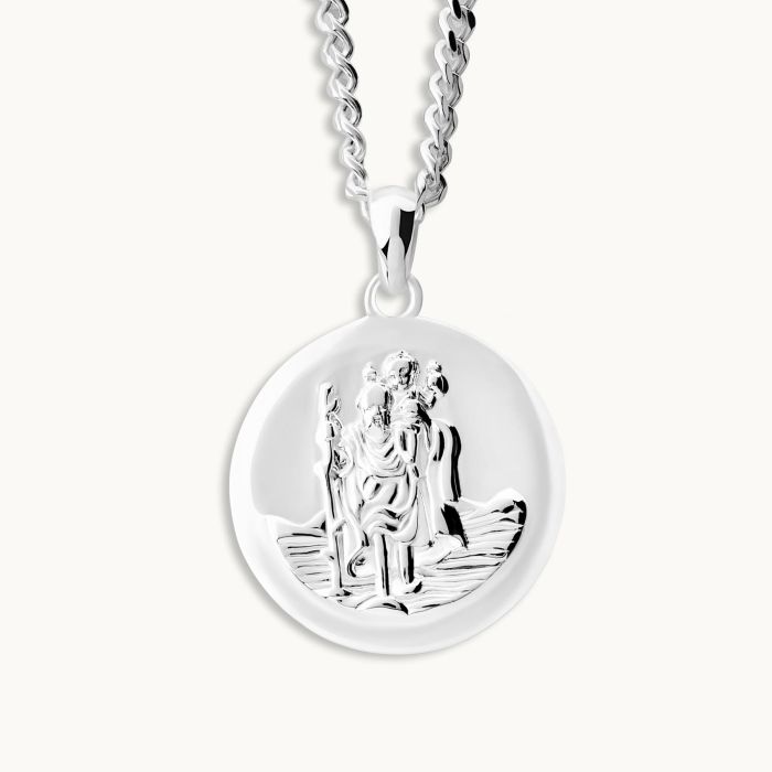 Sterling Silver 20mm Round St Christopher Necklace