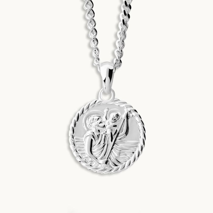 Sterling Silver 16mm Round St Christopher Necklace