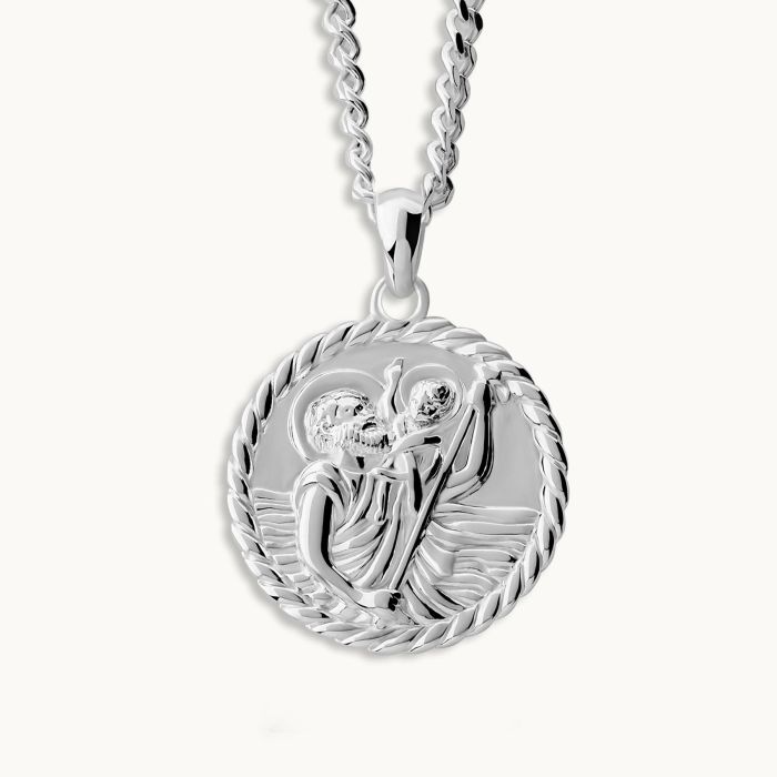 Sterling Silver 20mm Round St Christopher Necklace