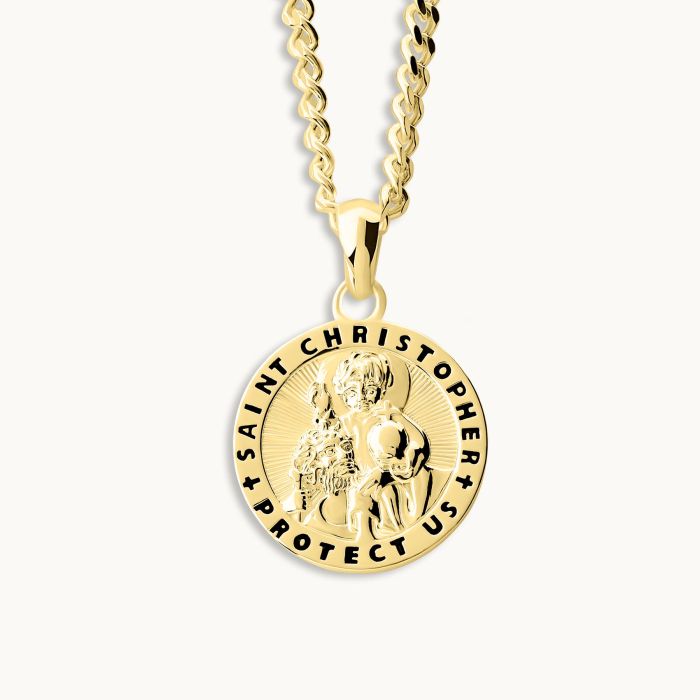 Gold Plated Sterling Silver 16mm Round St Christopher Necklace