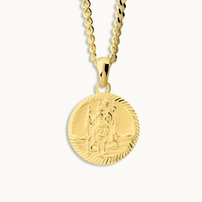 Gold Plated Sterling Silver 16mm Round St Christopher Necklace