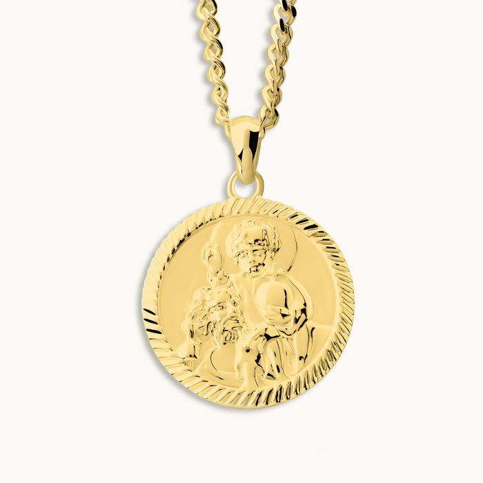 Gold Plated Sterling Silver 20mm Round St Christopher Necklace