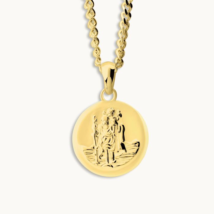 Gold Plated Sterling Silver 16mm Round St Christopher Necklace