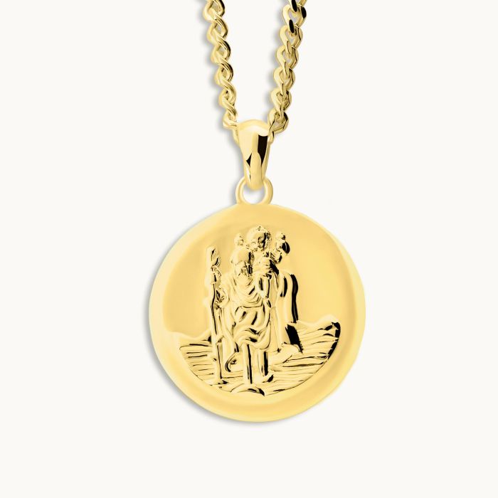 Gold Plated Sterling Silver 20mm Round St Christopher Necklace