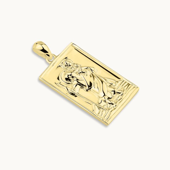 Gold Plated Sterling Silver Large Rectangle St Christopher Pendant