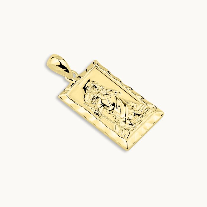 Gold Plated Sterling Silver Medium Rectangle St Christopher Pendant