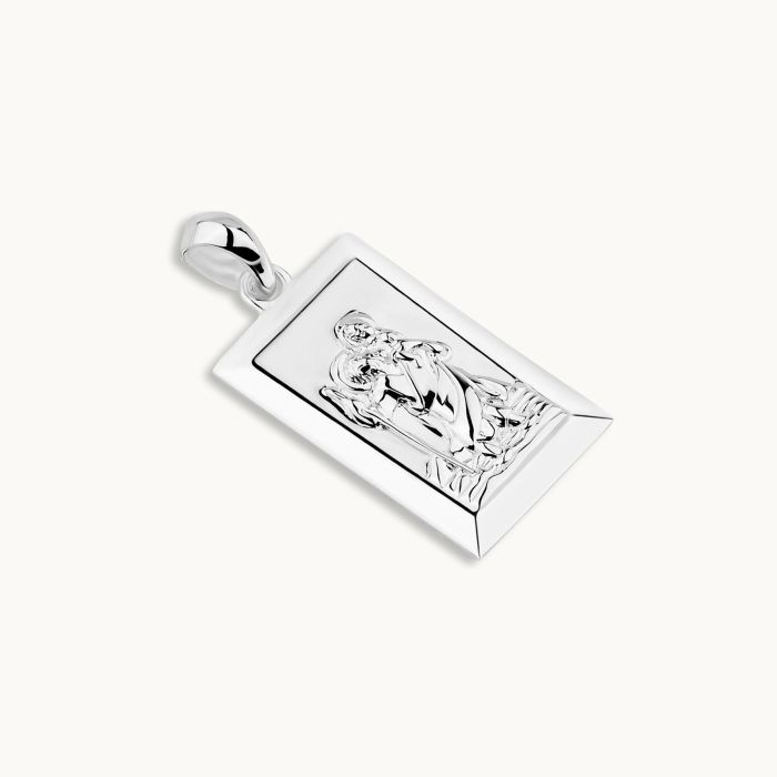 Sterling Silver Medium Rectangle St Christopher Pendant