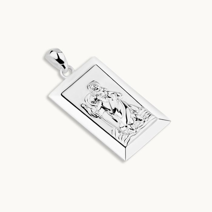 Sterling Silver Large Rectangle St Christopher Pendant