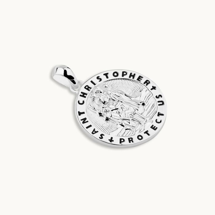 Sterling Silver 20mm Round St Christopher Pendant