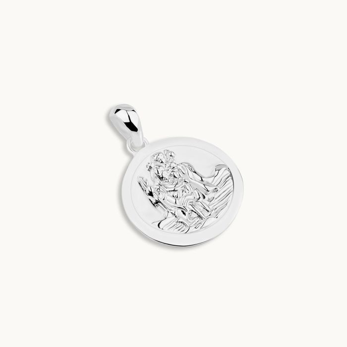 Sterling Silver 16mm Round St Christopher Pendant