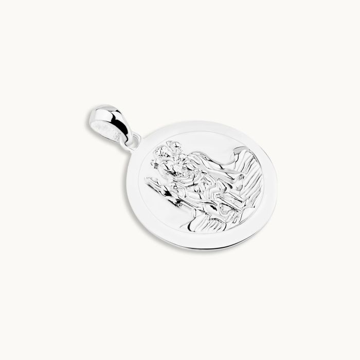 Sterling Silver 20mm Round St Christopher Pendant