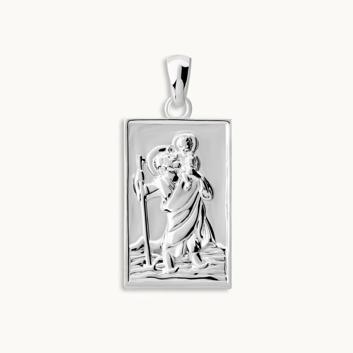 Sterling Silver Medium Rectangle St Christopher Pendant