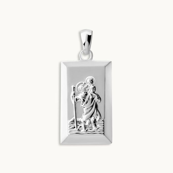 Sterling Silver Medium Rectangle St Christopher Pendant