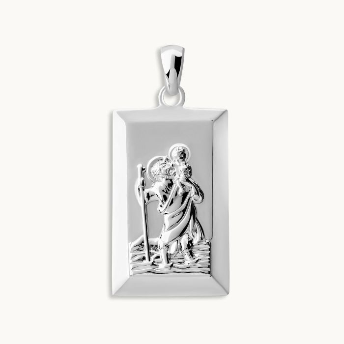 Sterling Silver Large Rectangle St Christopher Pendant