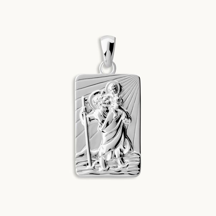 Sterling Silver Medium Rectangle St Christopher Pendant