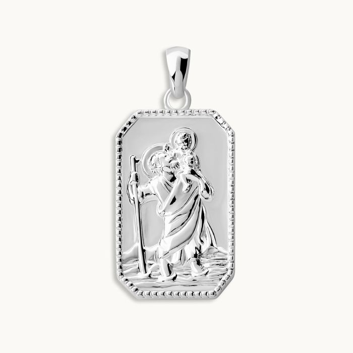 Sterling Silver Large Rectangle St Christopher Pendant