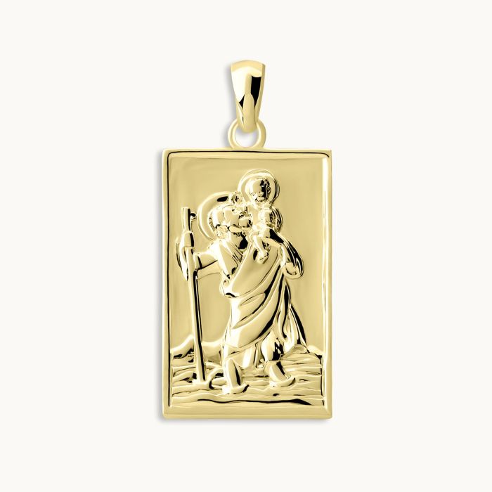 Gold Plated Sterling Silver Large Rectangle St Christopher Pendant