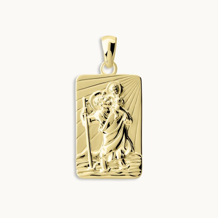 Gold Plated Sterling Silver Medium Rectangle St Christopher Pendant