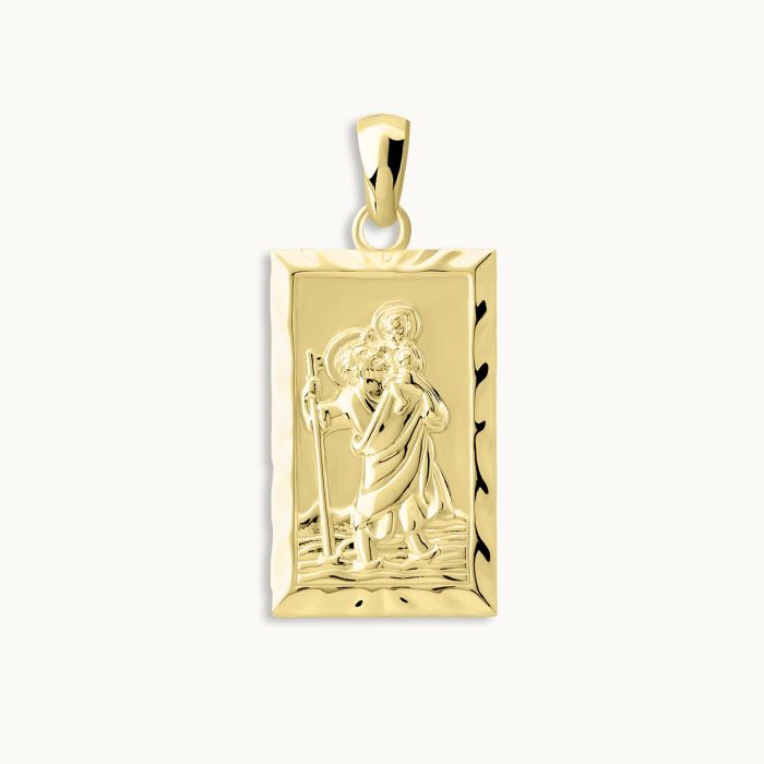 Gold Plated Sterling Silver Medium Rectangle St Christopher Pendant