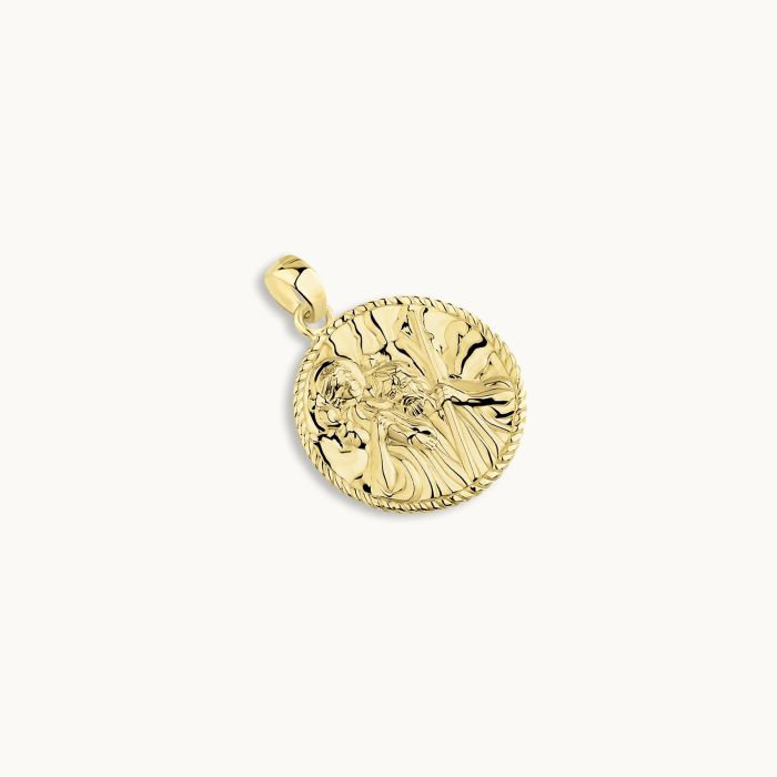 Gold Plated Sterling Silver Round St Christopher Pendant 20mm