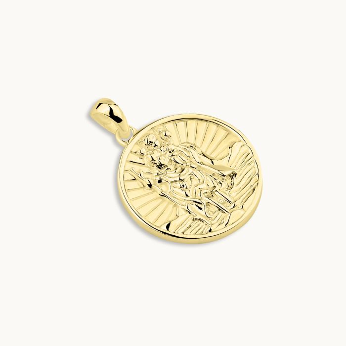 Gold Plated Sterling Silver 20mm Round St Christopher Pendant