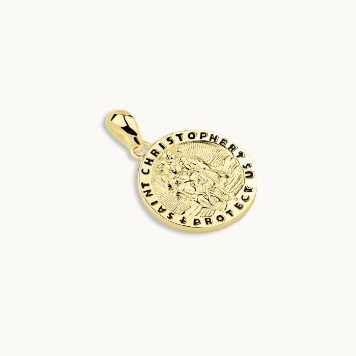 Gold Plated Sterling Silver 16mm Round St Christopher Pendant