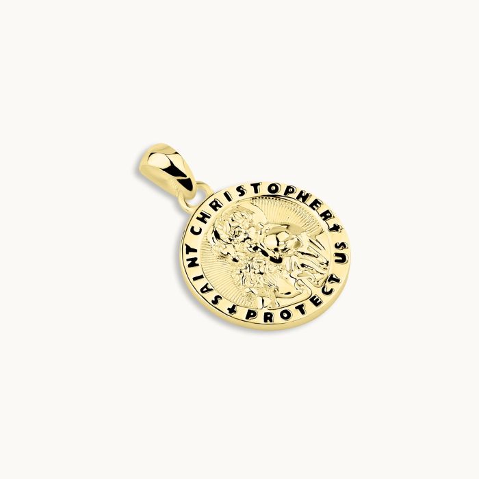 Gold Plated Sterling Silver 16mm Round St Christopher Pendant