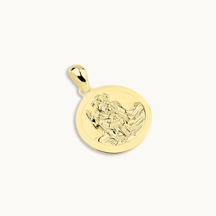 Gold Plated Sterling Silver 16mm Round St Christopher Pendant