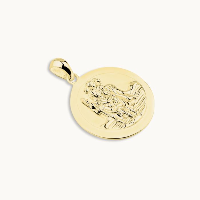 Gold Plated Sterling Silver 20mm Round St Christopher Pendant