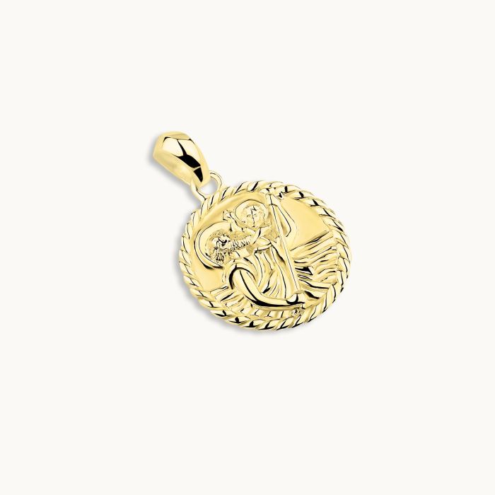 Gold Plated Sterling Silver 16mm Round St Christopher Pendant