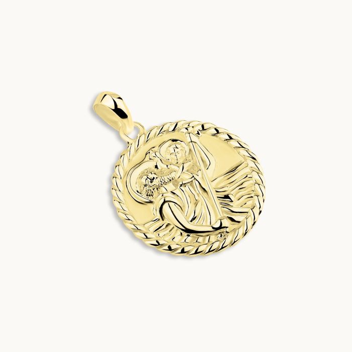 Gold Plated Sterling Silver 20mm Round St Christopher Pendant