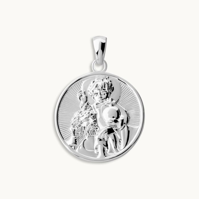 Sterling Silver 20mm Round St Christopher Pendant