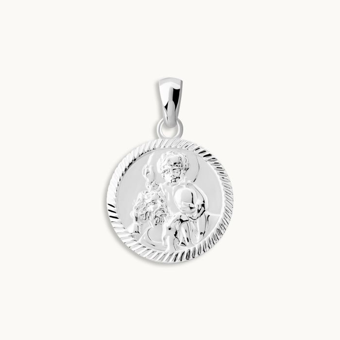 Sterling Silver 16mm Round St Christopher Pendant