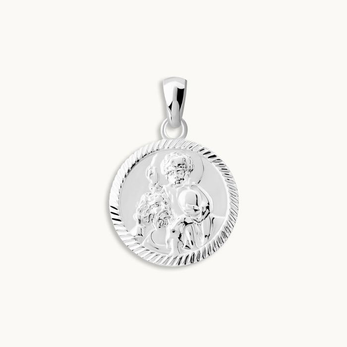 Sterling Silver 20mm Round St Christopher Pendant