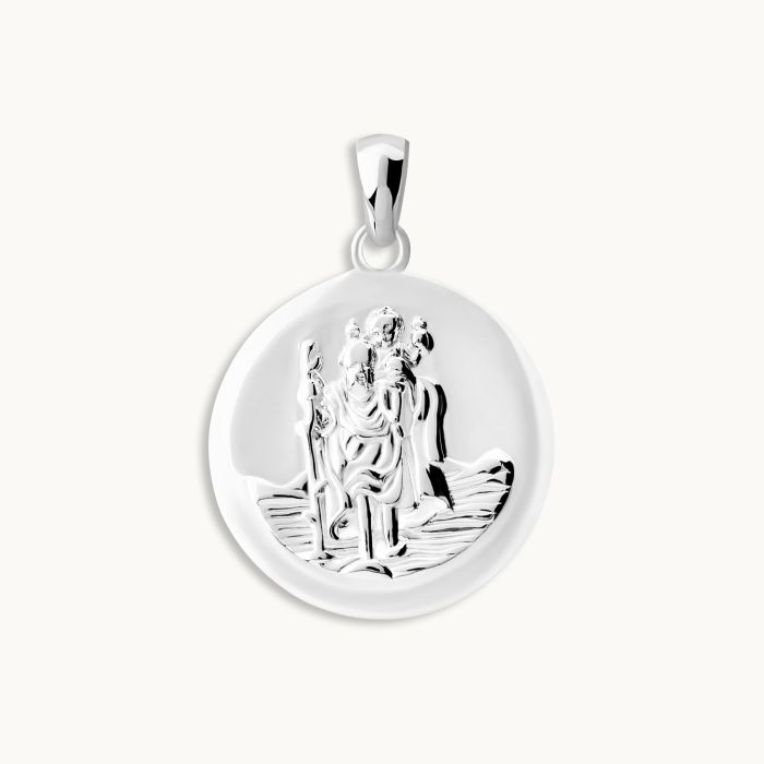 Sterling Silver 20mm Round St Christopher Pendant