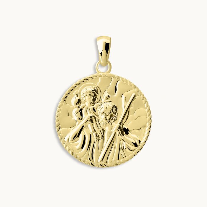 Gold Plated Sterling Silver Round St Christopher Pendant 20mm