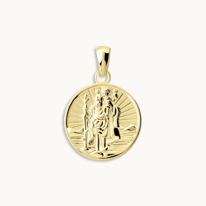 Gold Plated Sterling Silver 16mm Round St Christopher Pendant